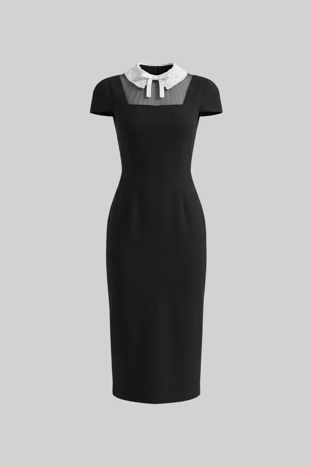 Vestido Longo Bordado e Gola Elegante