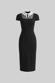 Vestido Longo Bordado e Gola Elegante