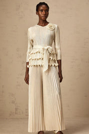 Conjunto Plissado com Acabamento Metalizado e Calça Wide Leg