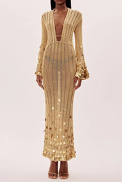 Vestido Longo de Tricot Dourado Dolly