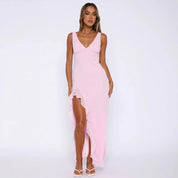 Zaretha | Vestido Longo Amarelo com Alças Finas e Fenda Alta