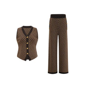 Conjunto Colete em Jacquard com Botões de Metal e Calça Pantalona