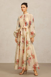 Vestido Longo de Manga Longa com Estampa Floral