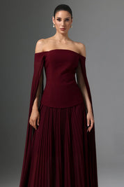Vestido Elegante com Decote Ombro a Ombro Cintura Marcada