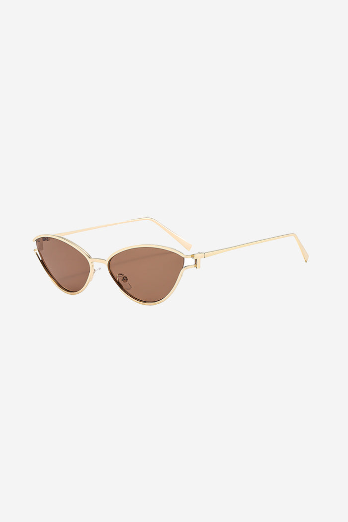 Óculos de Sol Cat-Eye com Armação Dourada Metálica - Marrom