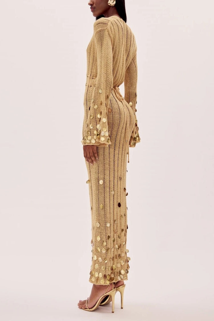 Vestido Longo de Tricot Dourado Dolly