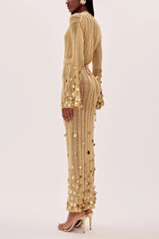 Vestido Longo de Tricot Dourado Dolly