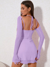 Rosária | Vestido Mini Rosa com Manga Longa e Drapeado Assimétrico