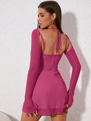 Rosária | Vestido Mini Rosa com Manga Longa e Drapeado Assimétrico