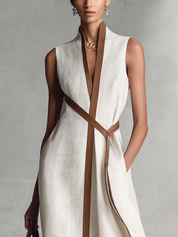 Constância | Vestido Longo Off-White em Linho com Decote V e Corte Fluido