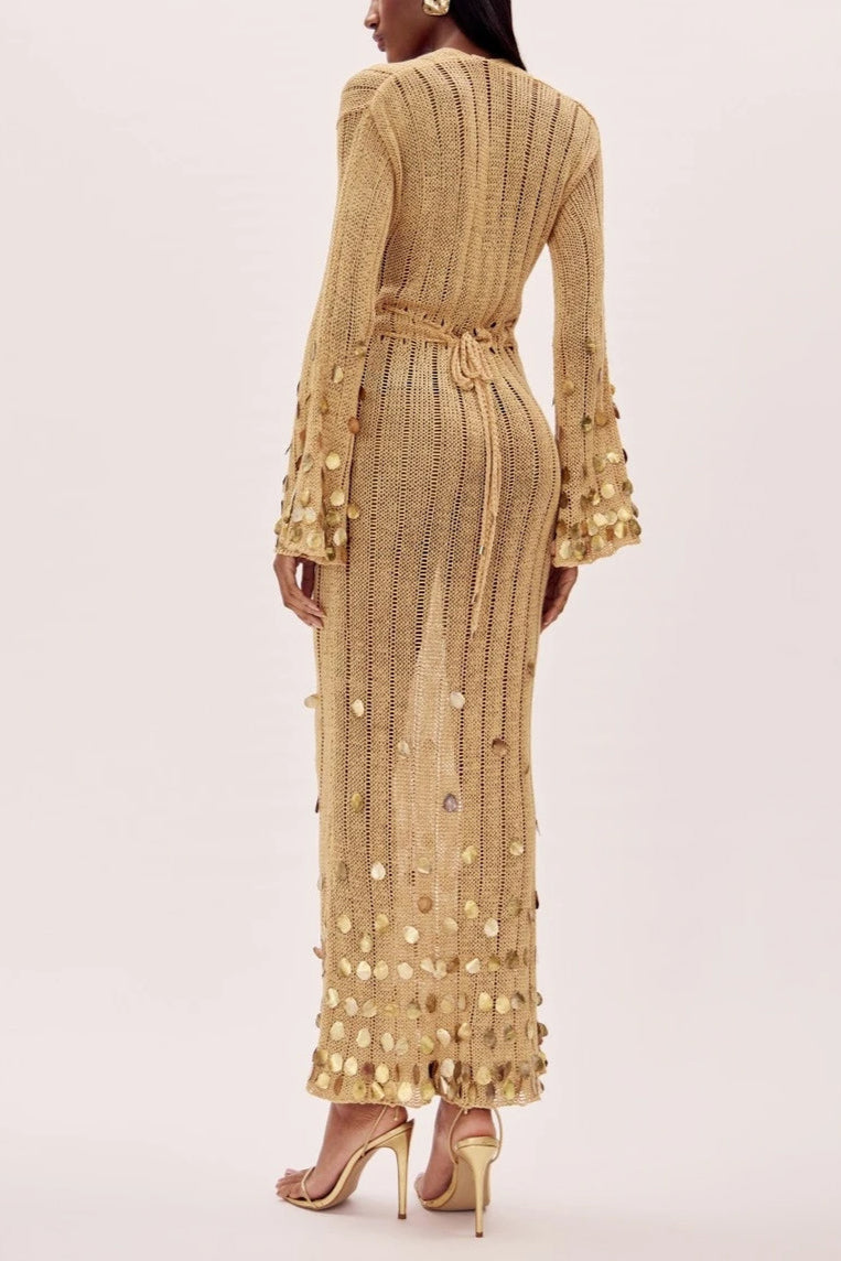 Vestido Longo de Tricot Dourado Dolly