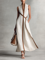 Constância | Vestido Longo Off-White em Linho com Decote V e Corte Fluido