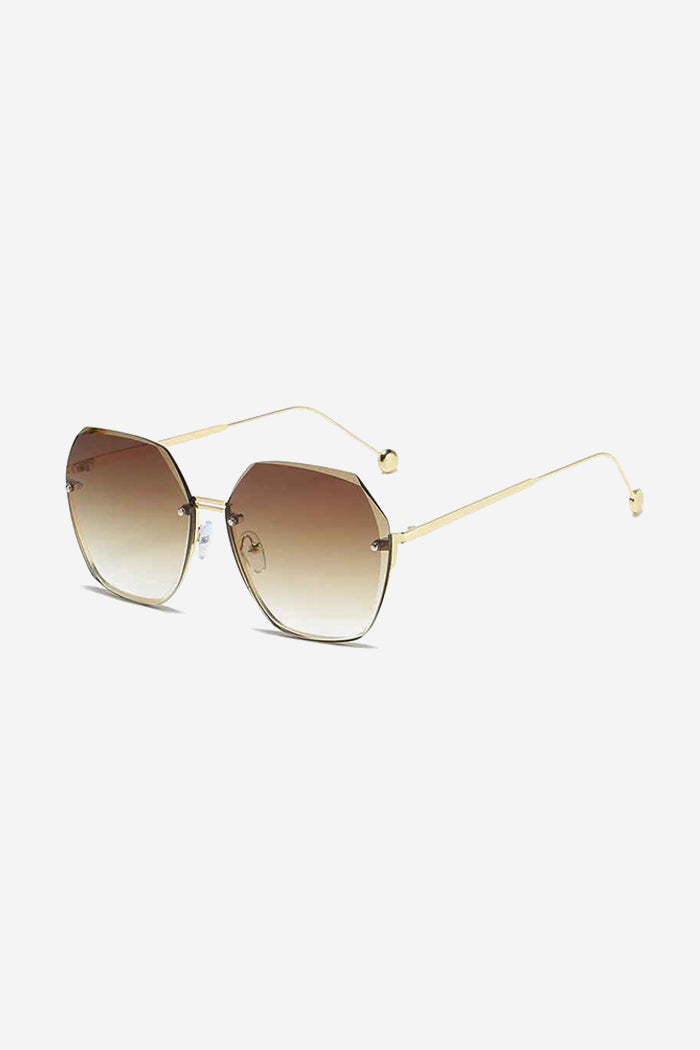 Óculos de Sol Hexagonais Oversized com Armação Dourada Ultra-Fina - Marrom