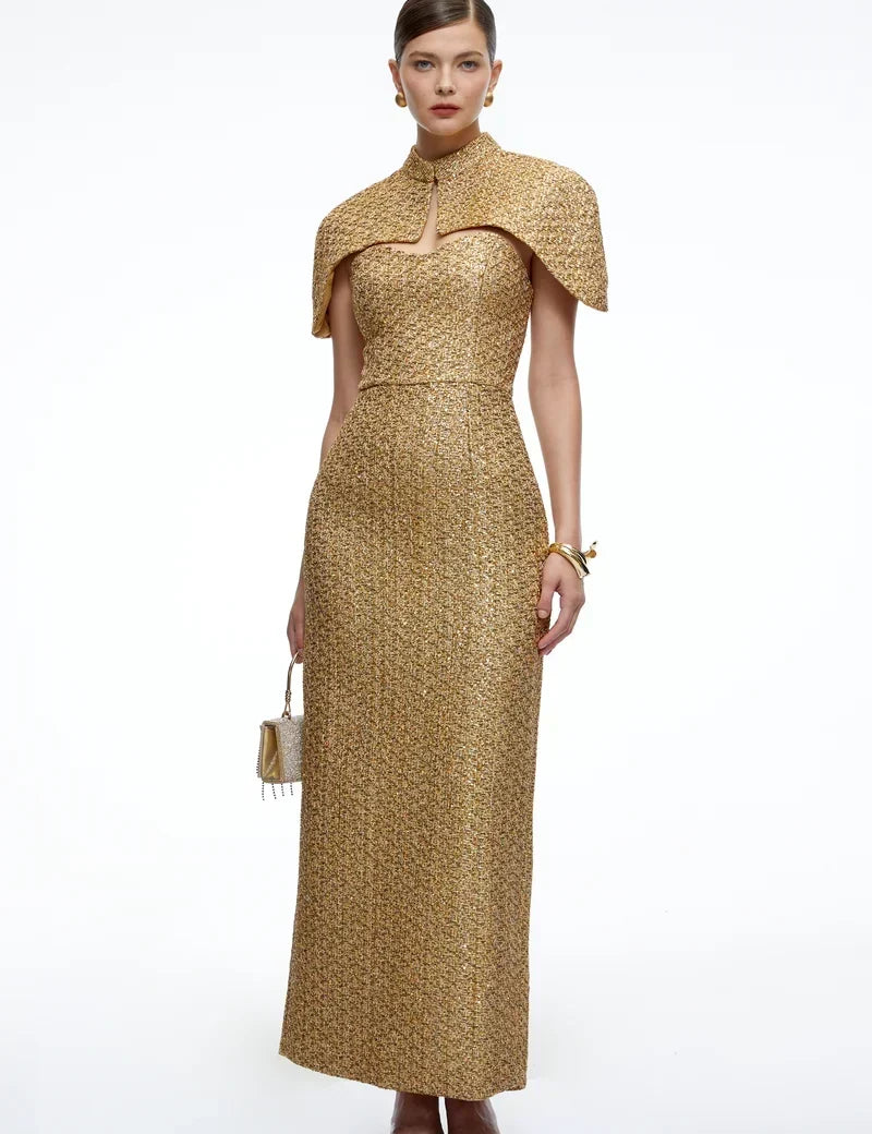 ArnaGoldSweetheartNecklineTweedMaxiDresswithCape_1.webp