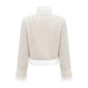Margot | Casaco Curto em Tweed Branco com Pérolas e Pedrarias