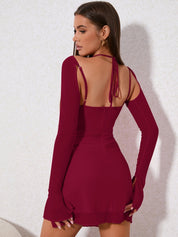 Rosária | Vestido Mini Rosa com Manga Longa e Drapeado Assimétrico
