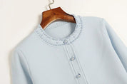 Cardigan em Tricô com Aplicações de Pérolas – Azul Serenity