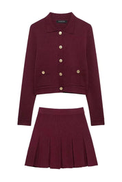 Conjunto Luxo Vermelho em Malha de Alta Densidade – Cardigã e Saia