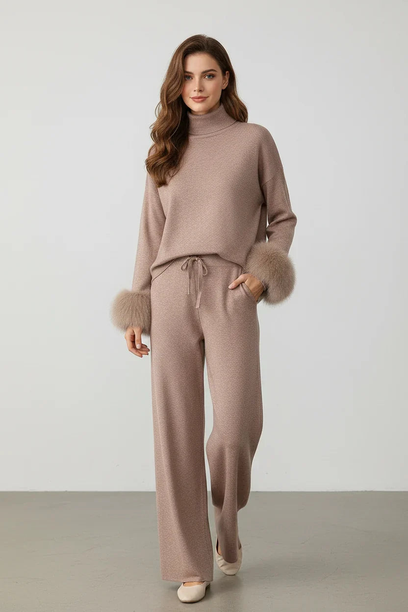 Conjunto Sofisticado de Inverno: Blusa com Punhos em Textura e Calça