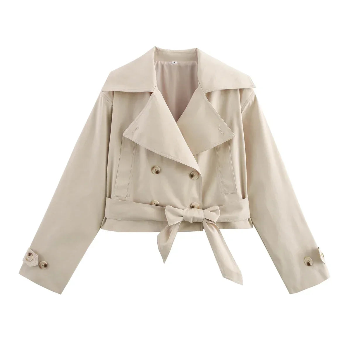Casaco Escultural Estilo Trench Coat com Abotoamento Cruzado e Cinto