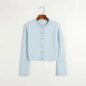 Cardigan em Tricô com Aplicações de Pérolas – Azul Serenity
