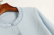 Cardigan em Tricô com Aplicações de Pérolas – Azul Serenity