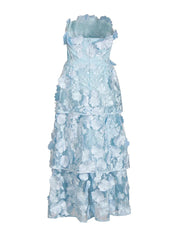 Vestido em Camadas de Alta Alfaiataria com Aplique Chic e Cintura Alta