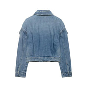 Jaqueta Curta Escultural em Denim com Silhueta Ampla e Fechamento em Zíper