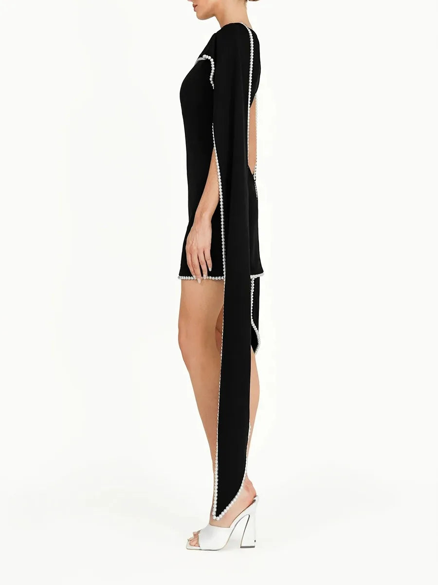 Vestido de Alfaiataria com Design Assimétrico Bordado com Perolas