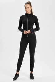 Conjunto Esportivo Feminino com Zíper Dourado e Calça Modeladora
