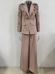 Conjunto Blazer Decorado em Bordado 3D e Calça Ampla Elegante