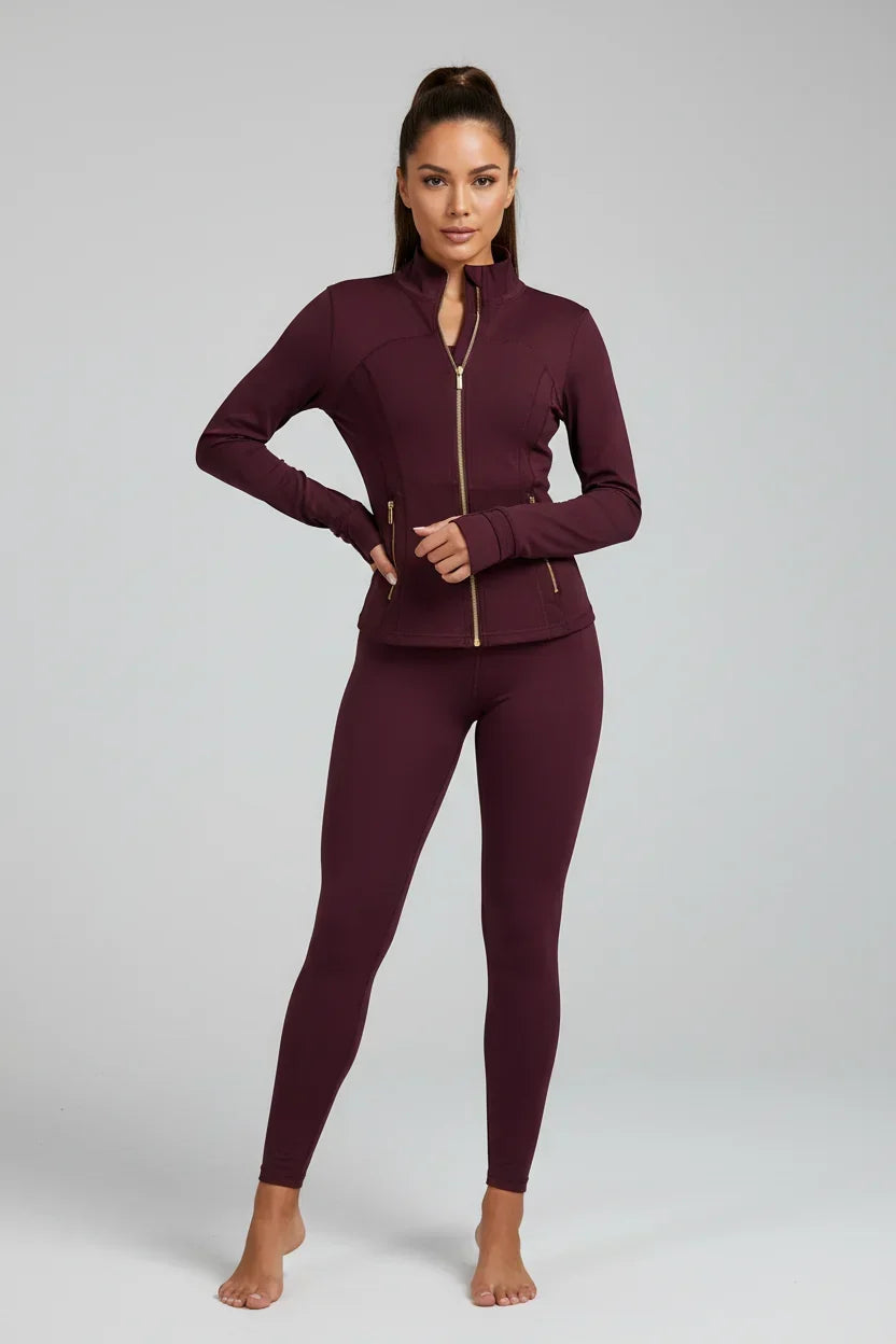 Conjunto Esportivo Feminino com Zíper Dourado e Calça Modeladora