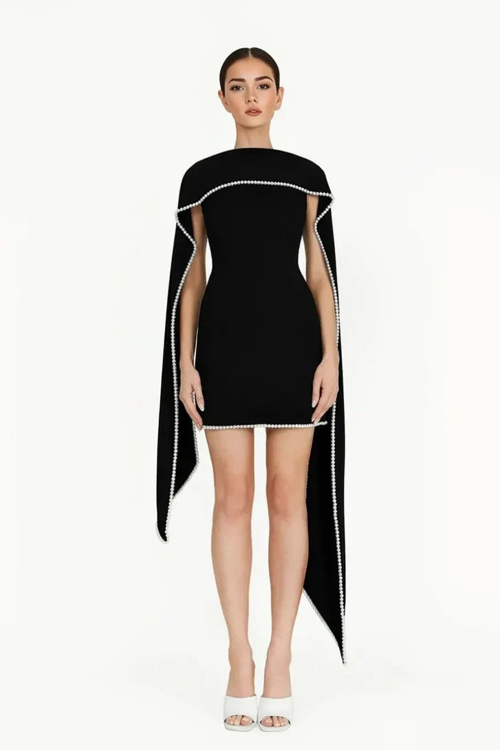 Vestido de Alfaiataria com Design Assimétrico Bordado com Perolas