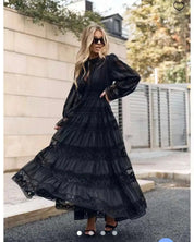 Cecília | Vestido Longo em Renda com Tecido 100% Algodão e Manga Longa