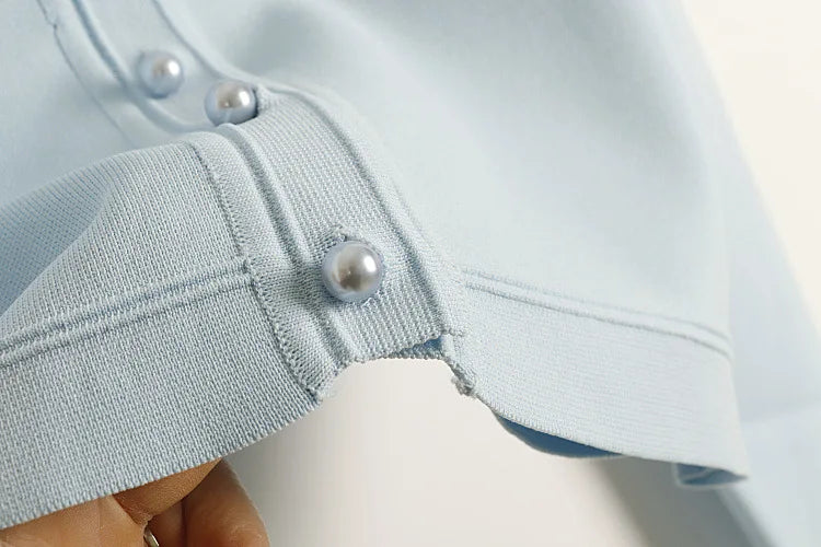 Cardigan em Tricô com Aplicações de Pérolas – Azul Serenity