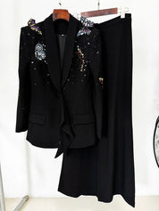 Conjunto Elegante: Blazer com Aplicação 3D e Calça Pantalona