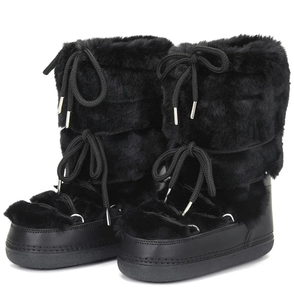 Botas de Neve com Peles Sintéticas – Plataforma Elegante e Conforto Aveludado