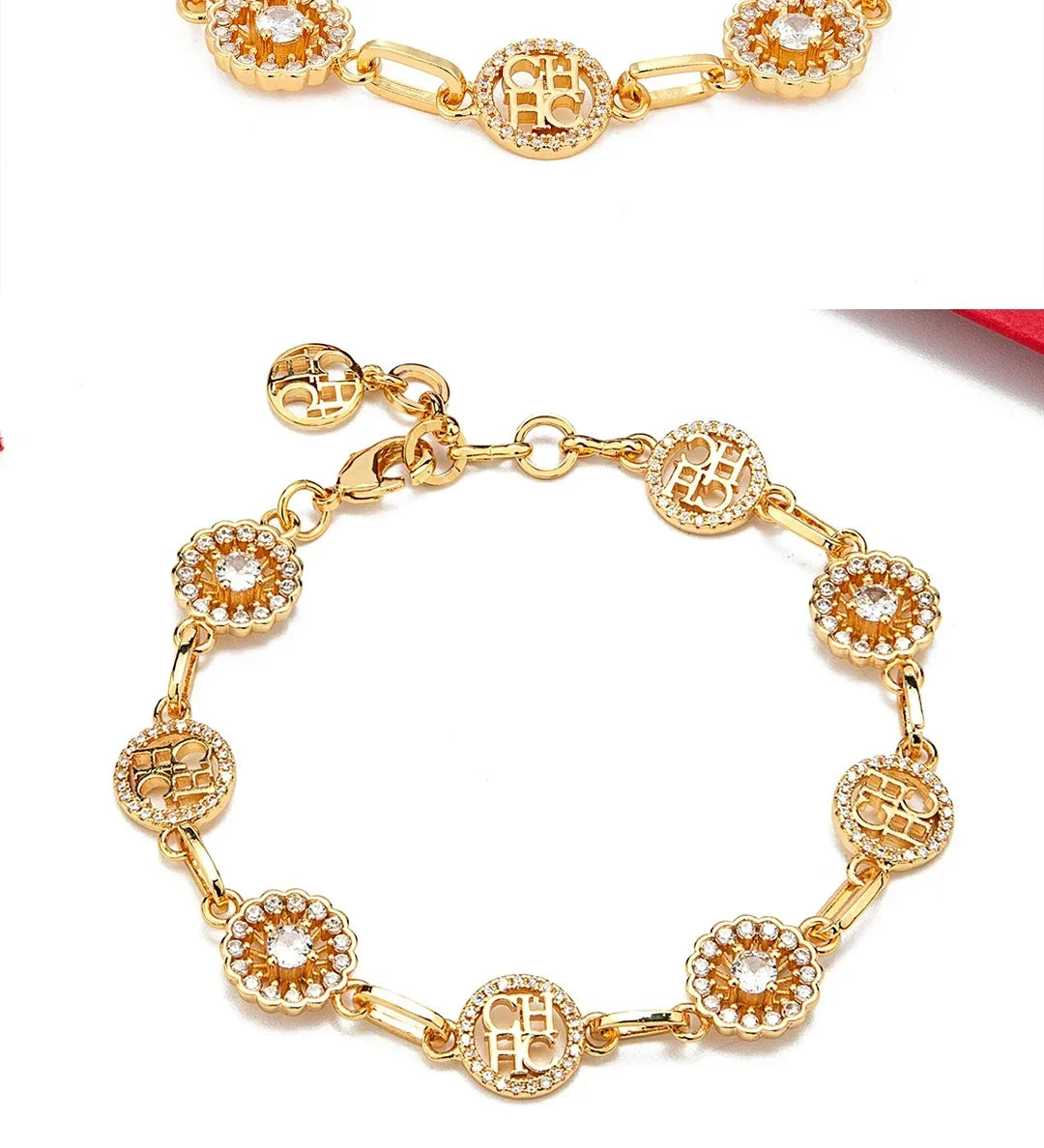Pulseira CHCH Feminina de Luxo com Design em Letras e Pedrarias
