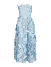 Vestido em Camadas de Alta Alfaiataria com Aplique Chic e Cintura Alta