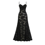 Vestido Longo Renda Floral Exclusiva e Caimento Fluido de Luxo