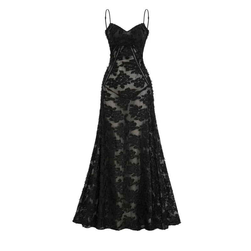 Vestido Longo Renda Floral Exclusiva e Caimento Fluido de Luxo