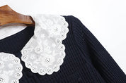 Vestido Mini de Luxo com Detalhes em Renda, Mangas Longas e Saia de Volume