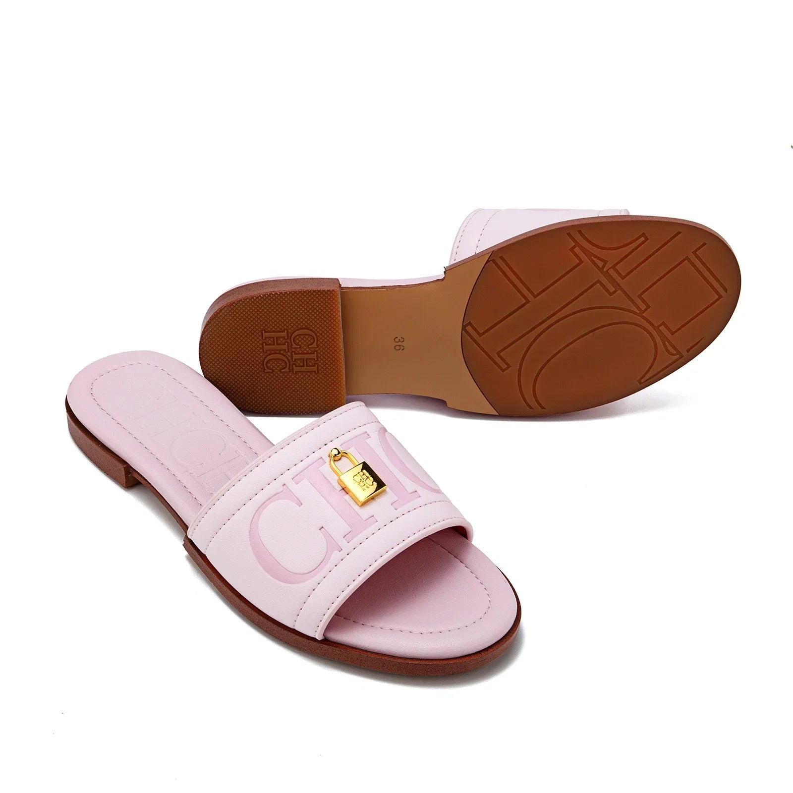 Sandália CHCH Rosa com Detalhe Cadeado Metálico Dourado