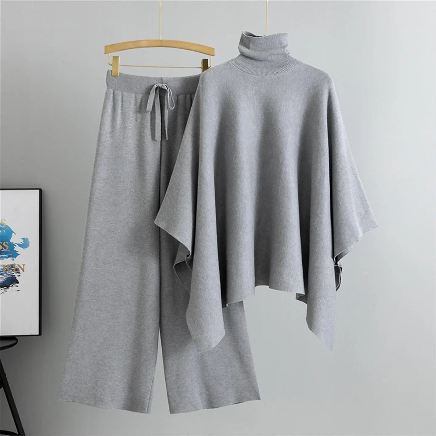Conjunto de Tricô com Gola Alta e Calça Pantalona
