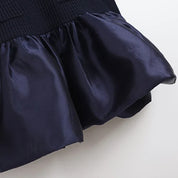 Vestido Mini de Luxo com Detalhes em Renda, Mangas Longas e Saia de Volume