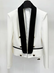 Blazer de Alfaiataria Escultural Bicolor com Gola Xale