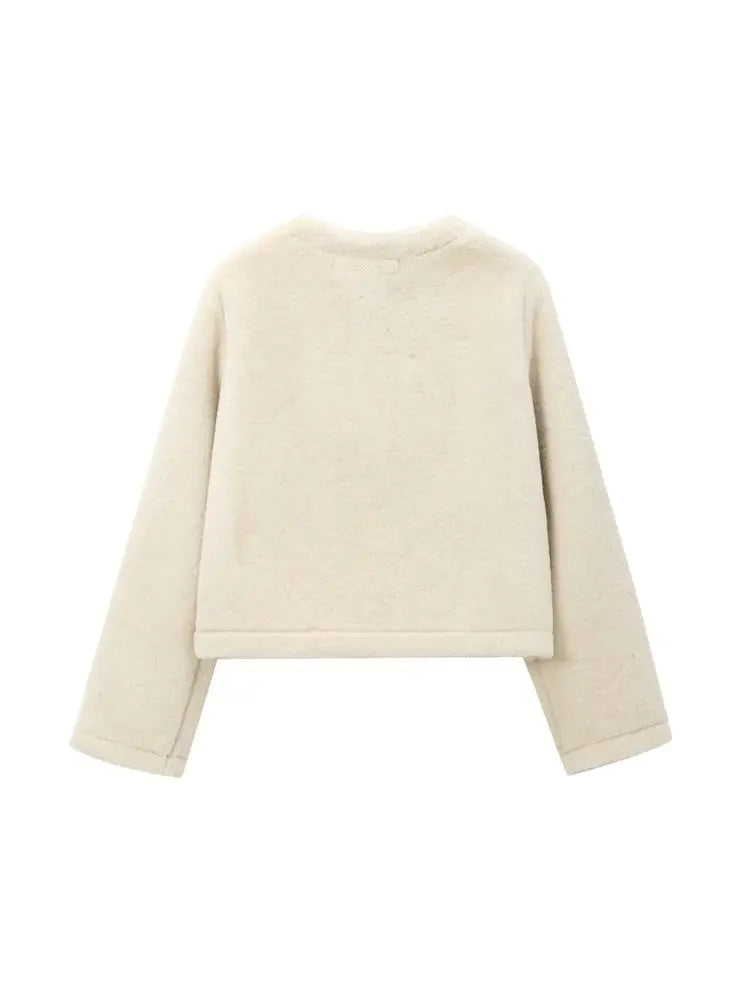 Berenice | Casaco Cropped em Shearling Bege com Fechamento em Toggles
