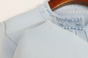 Cardigan em Tricô com Aplicações de Pérolas – Azul Serenity