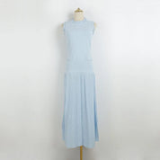 Vestido Midi em Tricô com Aplicações de Pérolas – Azul Serenity