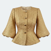 Blazer Estruturado com Mangas Lanterna e Modelagem Acinturada